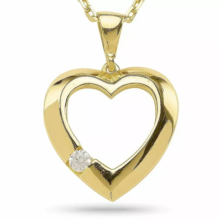 hart ketting in verguld sterlingzilver met hartjes hanger in 9 karaat goud