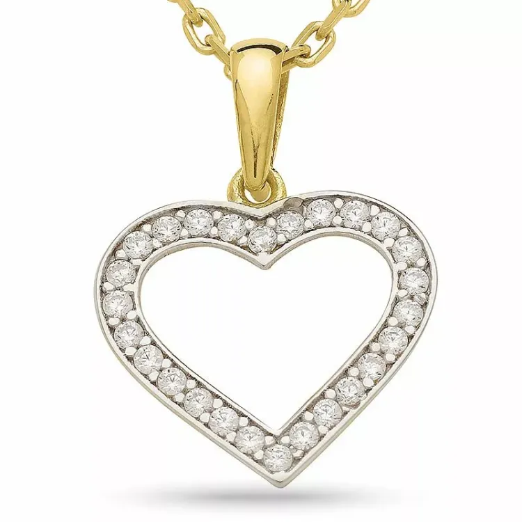 hart ketting in verguld sterlingzilver met hanger in 9 karaat goud