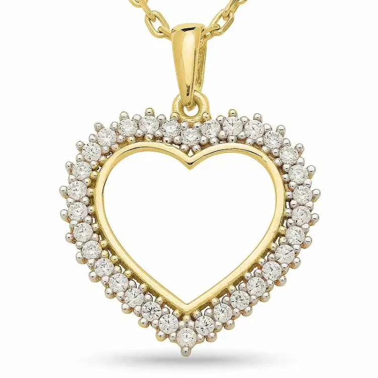 hart ketting in verguld sterlingzilver met hartjes hanger in 9 karaat goud