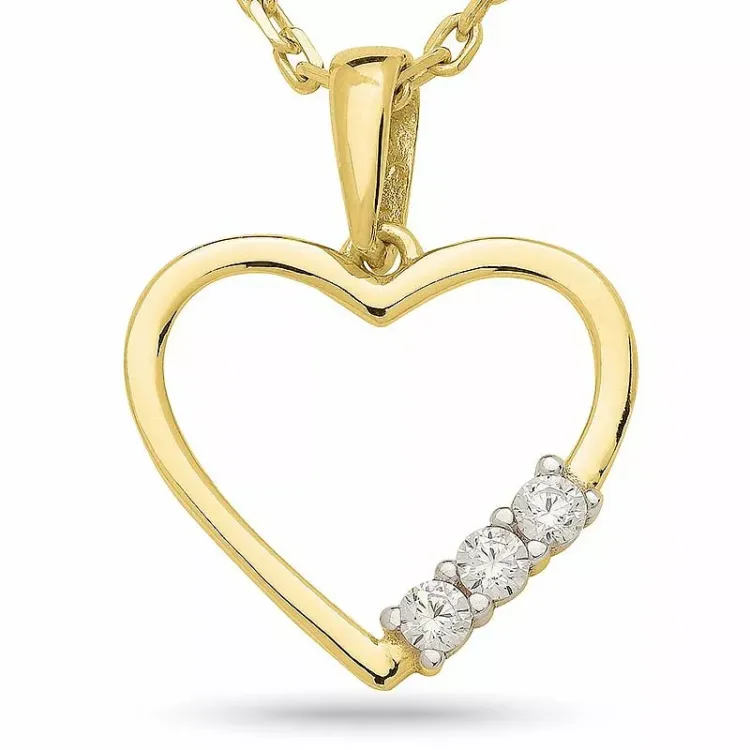 hart ketting in verguld sterlingzilver met hartjes hanger in 9 karaat goud