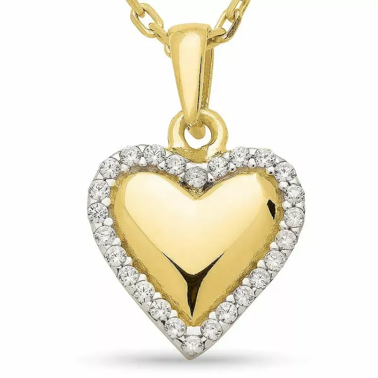hart ketting in verguld sterlingzilver met hanger in 9 karaat goud
