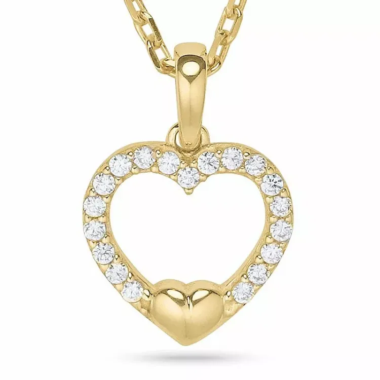 Hart ketting in verguld sterlingzilver met hanger in 9 karaat goud