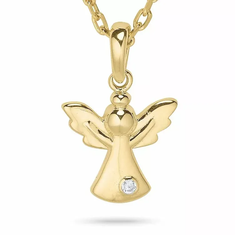 Engel ketting in verguld sterlingzilver met hanger in 9 karaat goud