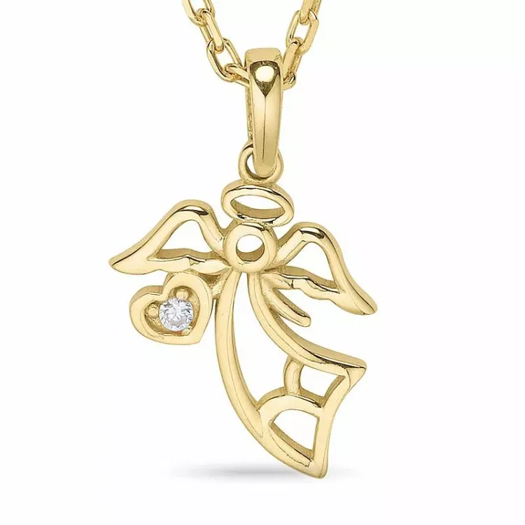 Engel ketting in verguld sterlingzilver met hanger in 9 karaat goud