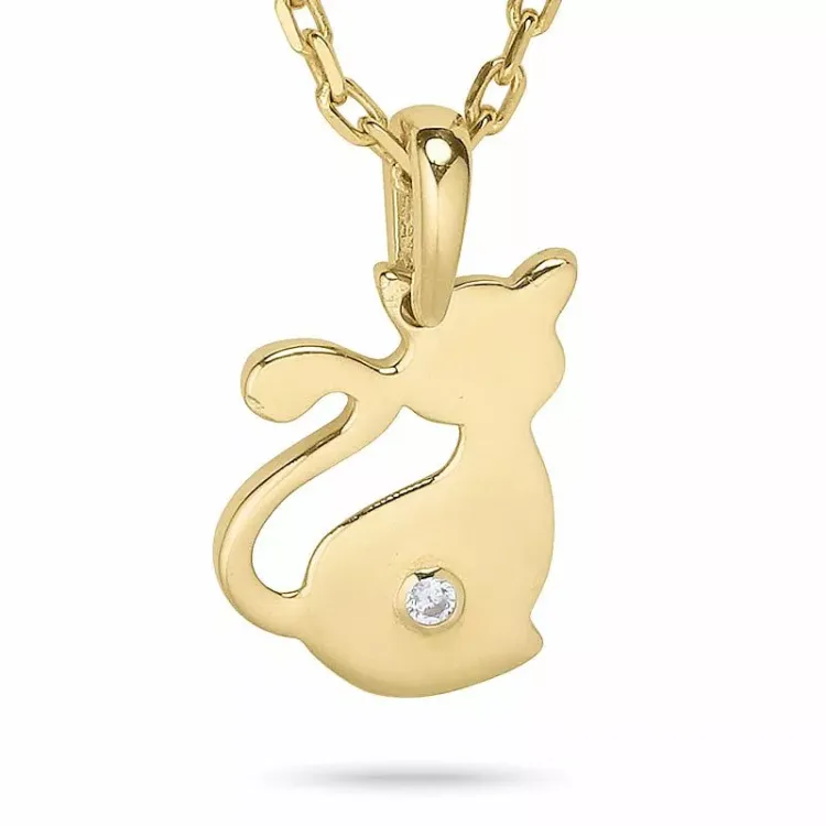 Kat ketting in verguld sterlingzilver met hanger in 9 karaat goud