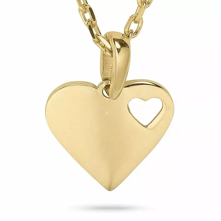 Hart ketting in verguld sterlingzilver met hanger in 9 karaat goud