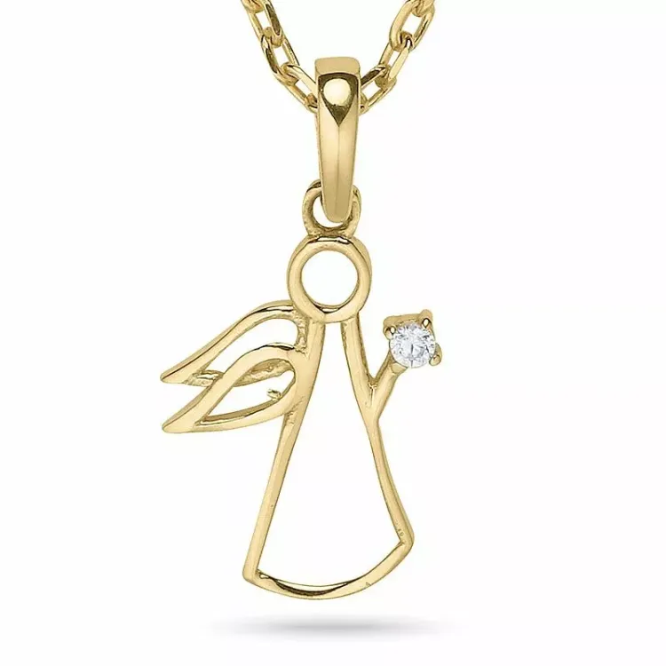 Engel ketting in verguld sterlingzilver met hanger in 9 karaat goud
