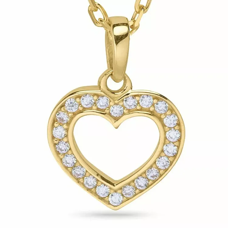 Hart ketting in verguld sterlingzilver met hanger in 9 karaat goud