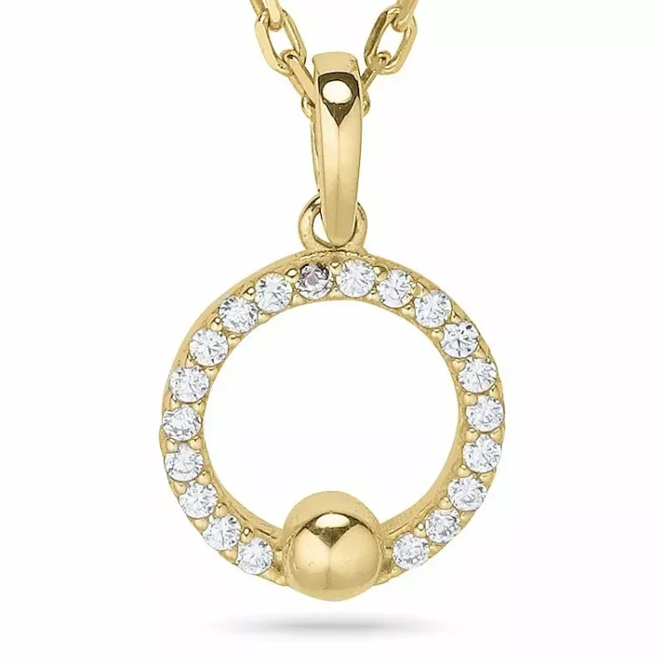 Rond ketting in verguld sterlingzilver met hanger in 9 karaat goud