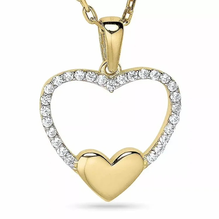Hart ketting in verguld sterlingzilver met hanger in 9 karaat goud