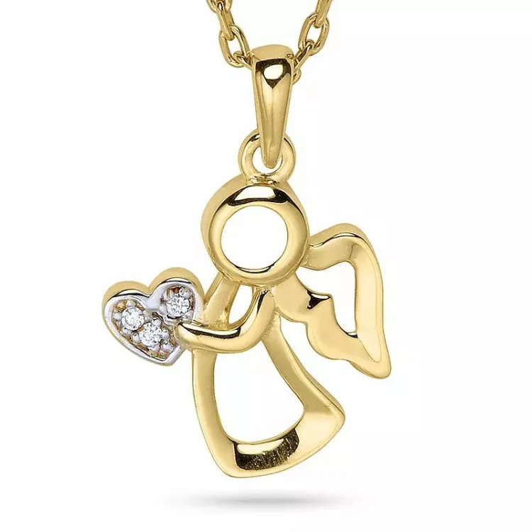 Engel ketting in verguld sterlingzilver met hanger in 9 karaat goud