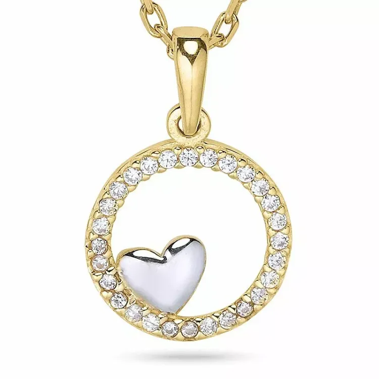 Rond hart ketting in verguld sterlingzilver met hanger in 9 karaat goud