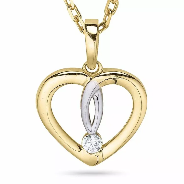 Hart ketting in verguld sterlingzilver met hanger in 9 karaat goud