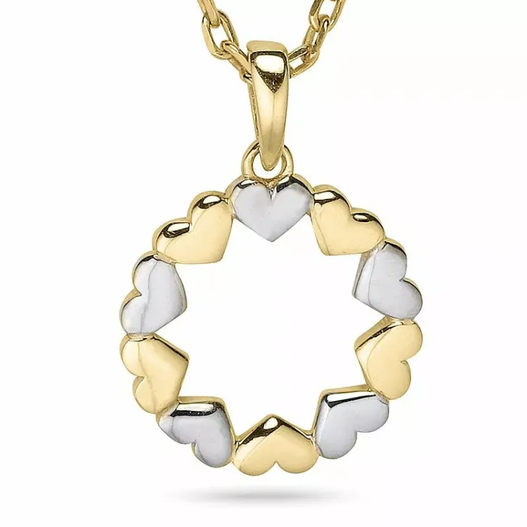 Rond hart ketting in verguld sterlingzilver met hanger in 9 karaat goud