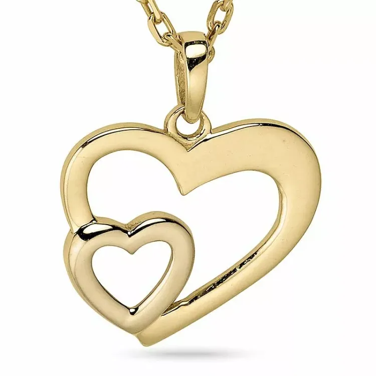 Hart ketting in verguld sterlingzilver met hanger in 9 karaat goud