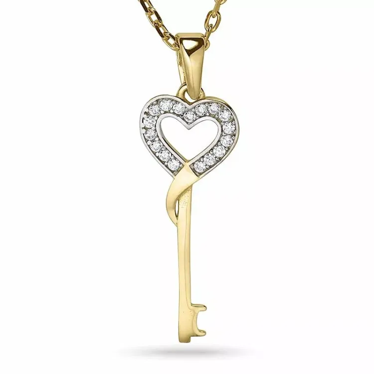 Sleutel ketting in verguld sterlingzilver met hanger in 9 karaat goud