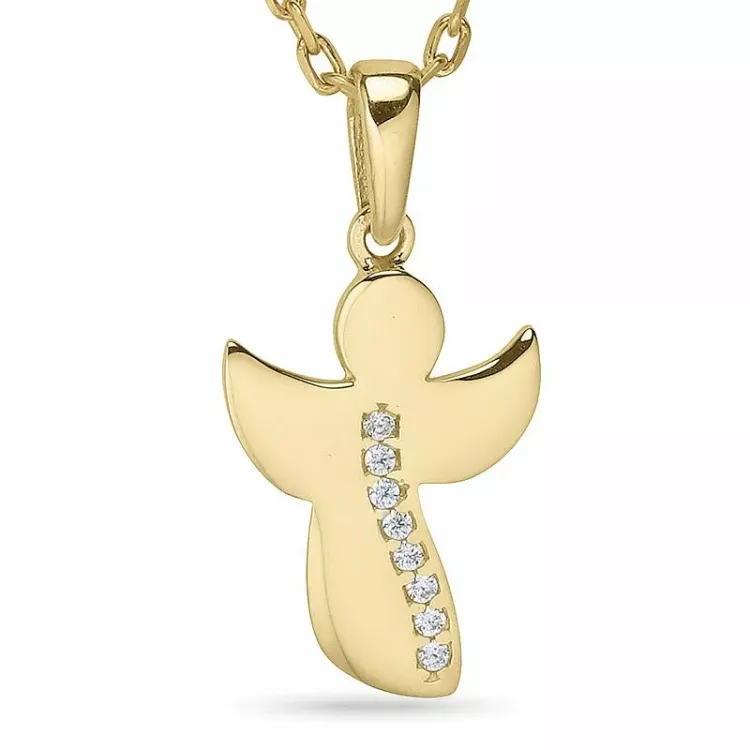 Engel ketting in verguld sterlingzilver met hanger in 9 karaat goud