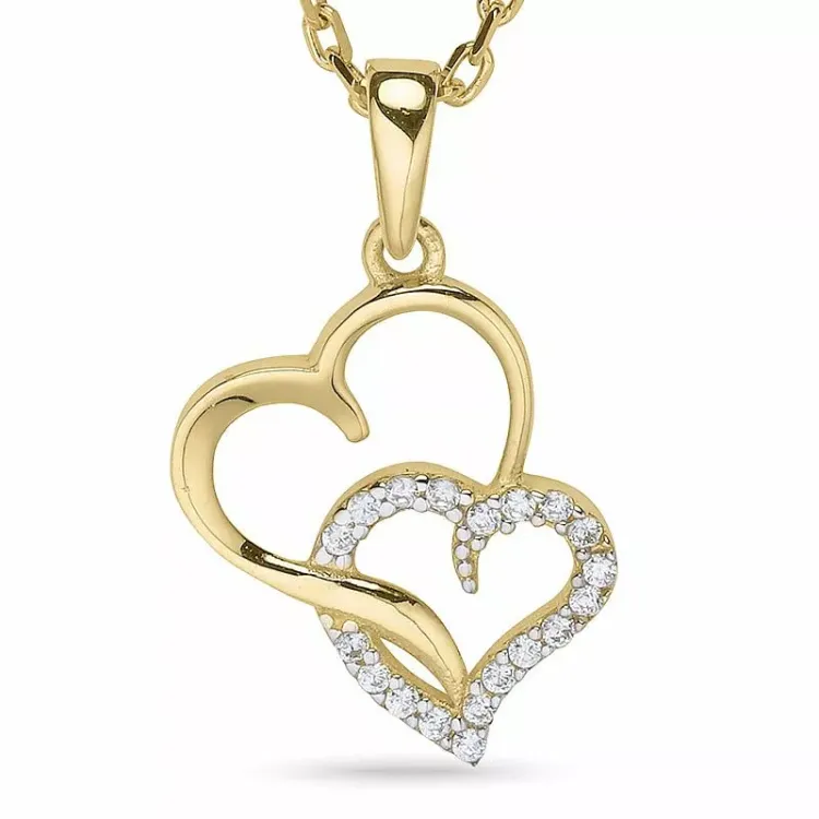 Hart ketting in verguld sterlingzilver met hanger in 9 karaat goud