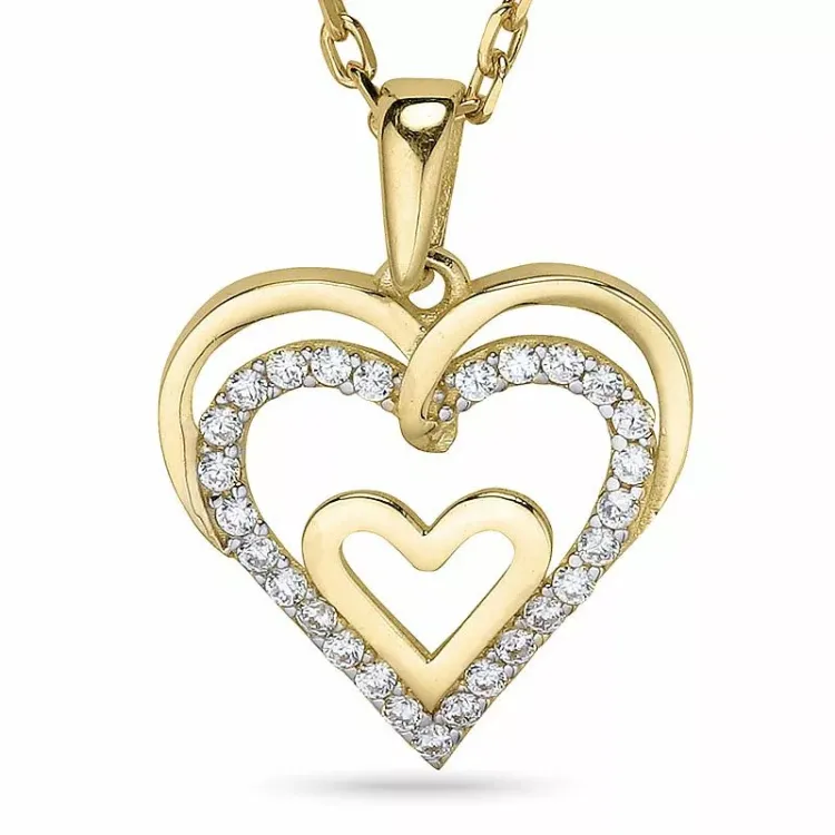 Hart ketting in verguld sterlingzilver met hanger in 9 karaat goud