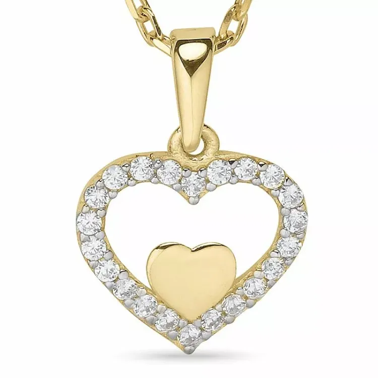 hart ketting in verguld sterlingzilver met hanger in 9 karaat goud