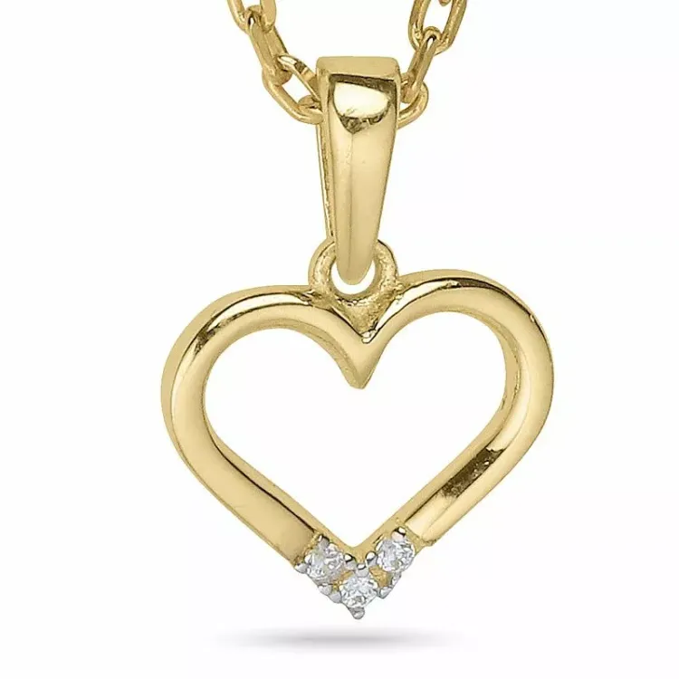 Hart ketting in verguld sterlingzilver met hanger in 9 karaat goud