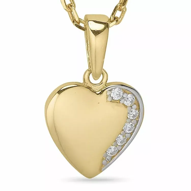 Hart ketting in verguld sterlingzilver met hanger in 9 karaat goud