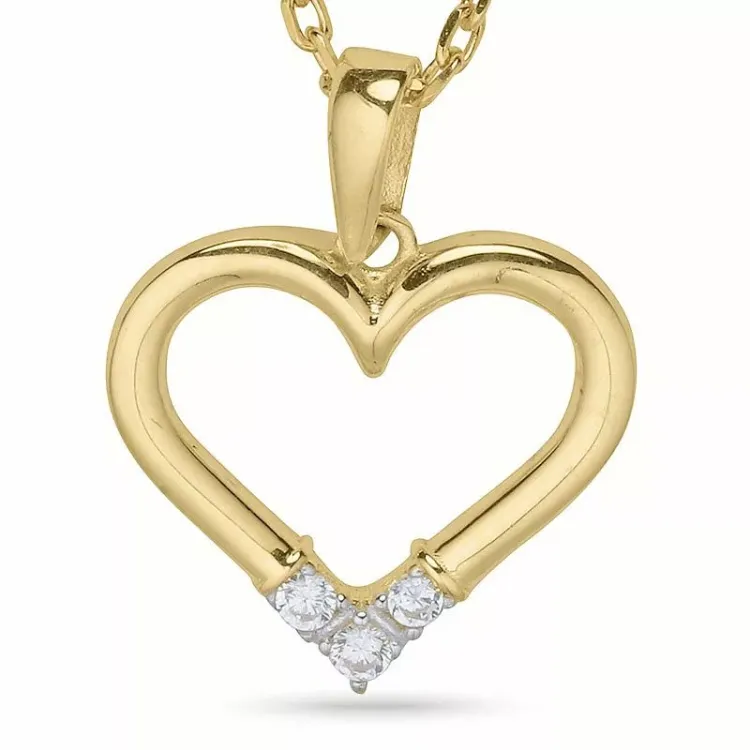 Hart ketting in verguld sterlingzilver met hanger in 9 karaat goud
