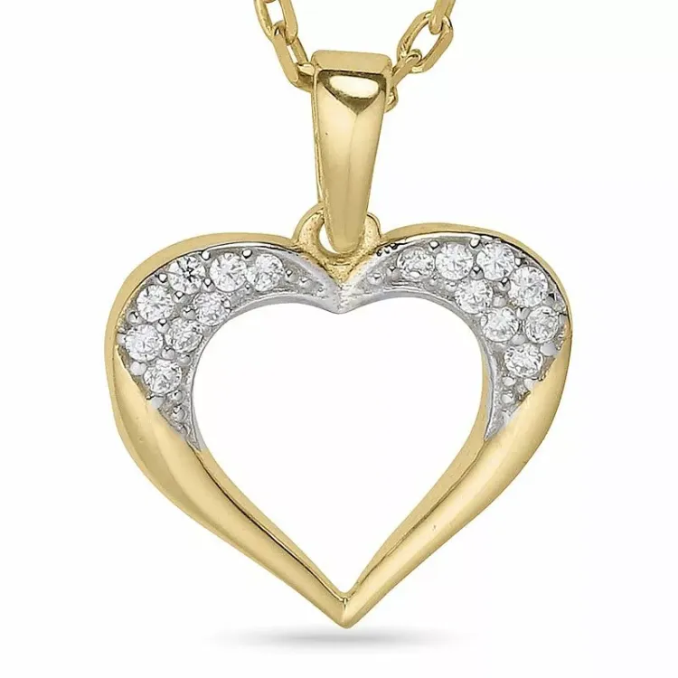 Hart ketting in verguld sterlingzilver met hanger in 9 karaat goud