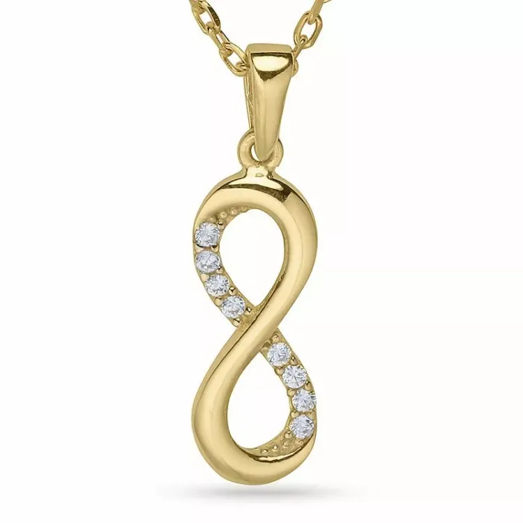 Oneindigheid ketting in verguld sterlingzilver met hanger in 9 karaat goud