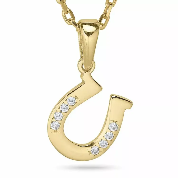 Hoefijzer ketting in verguld sterlingzilver met hanger in 9 karaat goud