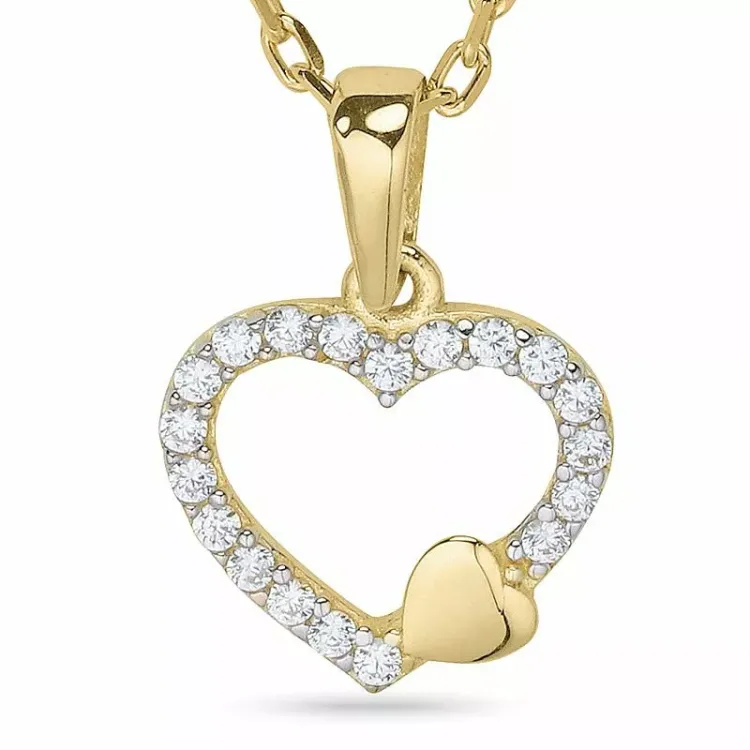 Hart ketting in verguld sterlingzilver met hanger in 9 karaat goud