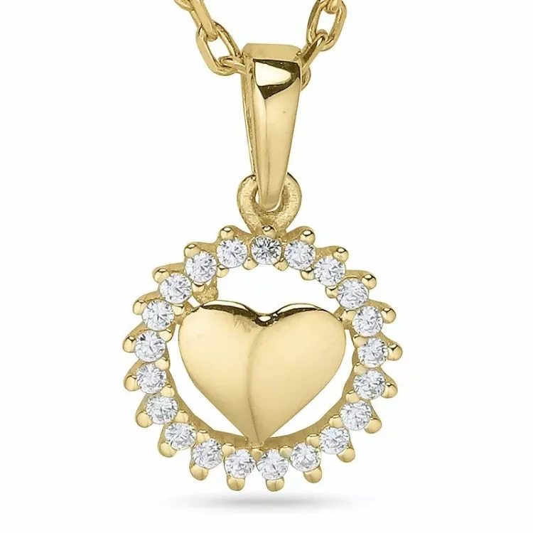 Hart ketting in verguld sterlingzilver met hanger in 9 karaat goud