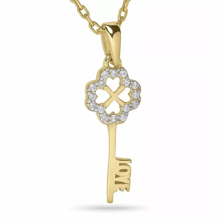 Sleutel ketting in verguld sterlingzilver met hanger in 9 karaat goud