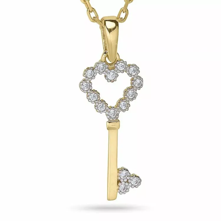 Sleutel ketting in verguld sterlingzilver met hanger in 9 karaat goud