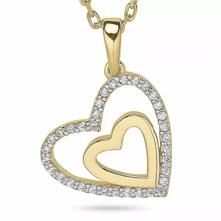 Hart ketting in verguld sterlingzilver met hanger in 9 karaat goud
