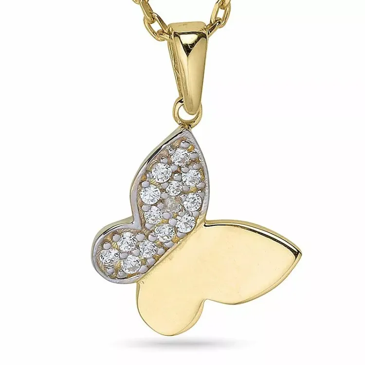Vlinder ketting in verguld sterlingzilver met hanger in 9 karaat goud
