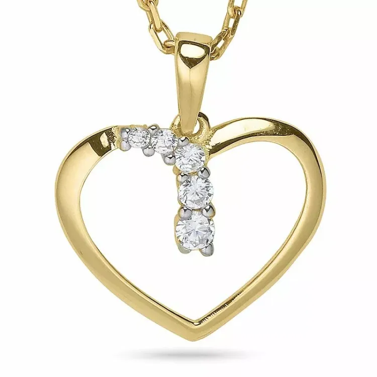 Hart ketting in verguld sterlingzilver met hanger in 9 karaat goud