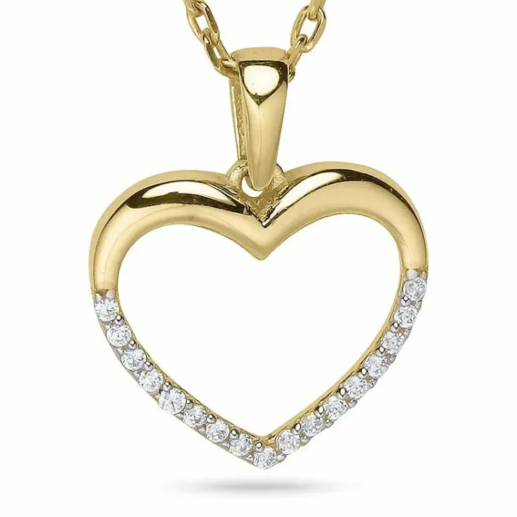 Hart ketting in verguld sterlingzilver met hanger in 9 karaat goud