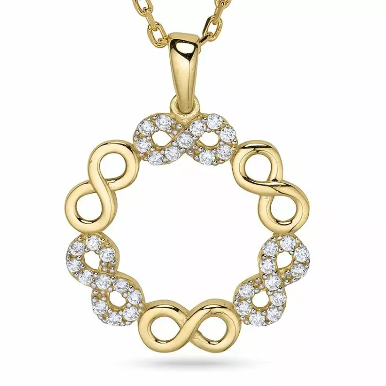 Rond oneindigheid ketting in verguld sterlingzilver met hanger in 9 karaat goud