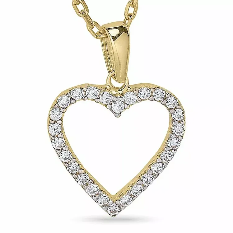 Hart ketting in verguld sterlingzilver met hanger in 9 karaat goud