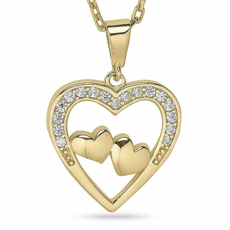 Hart ketting in verguld sterlingzilver met hanger in 9 karaat goud
