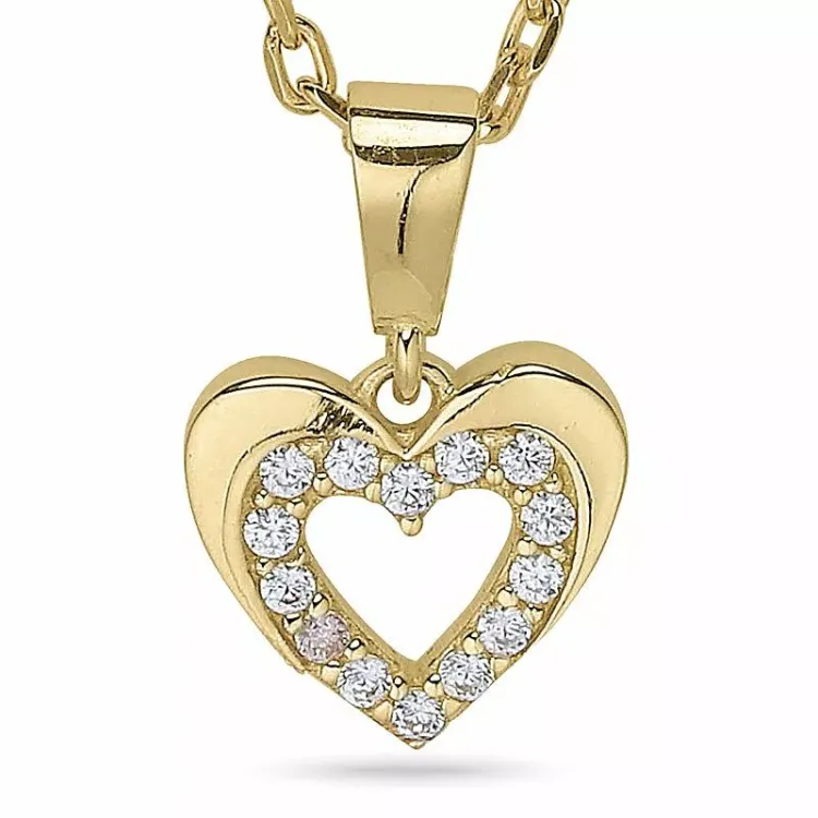 Hart ketting in verguld sterlingzilver met hanger in 9 karaat goud
