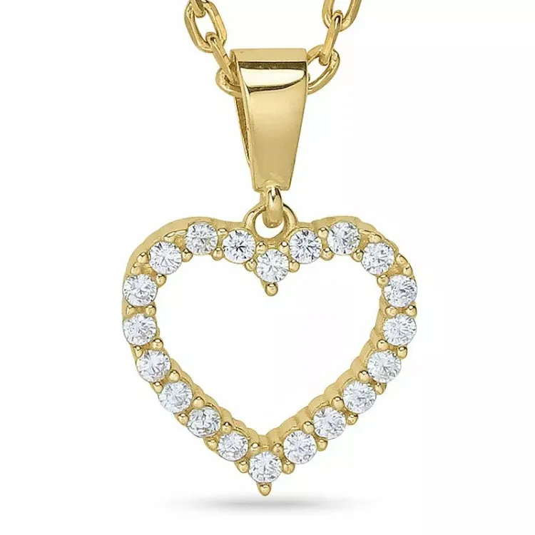 Hart ketting in verguld sterlingzilver met hanger in 9 karaat goud