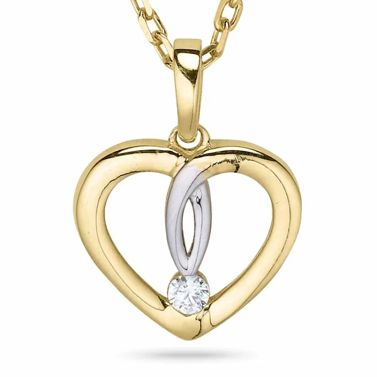 testsieraad hart ketting in verguld sterlingzilver met hartjes hanger in 9 karaat goud