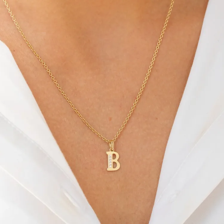 letter b zirkoon hanger in 9 karaat goud - My Letter