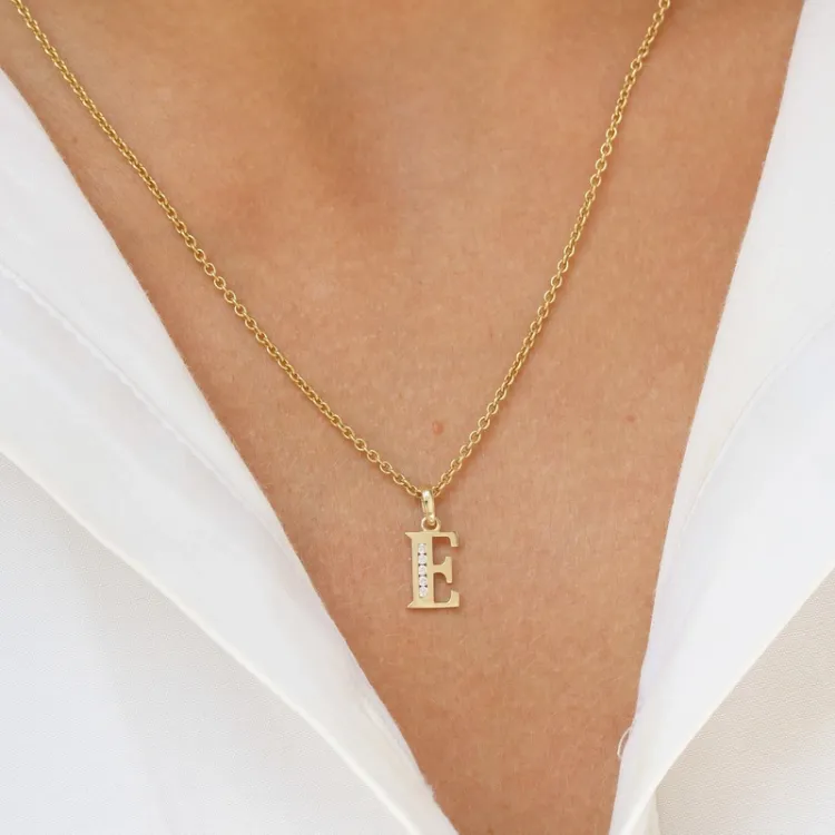 letter e zirkoon hanger in 9 karaat goud - My Letter