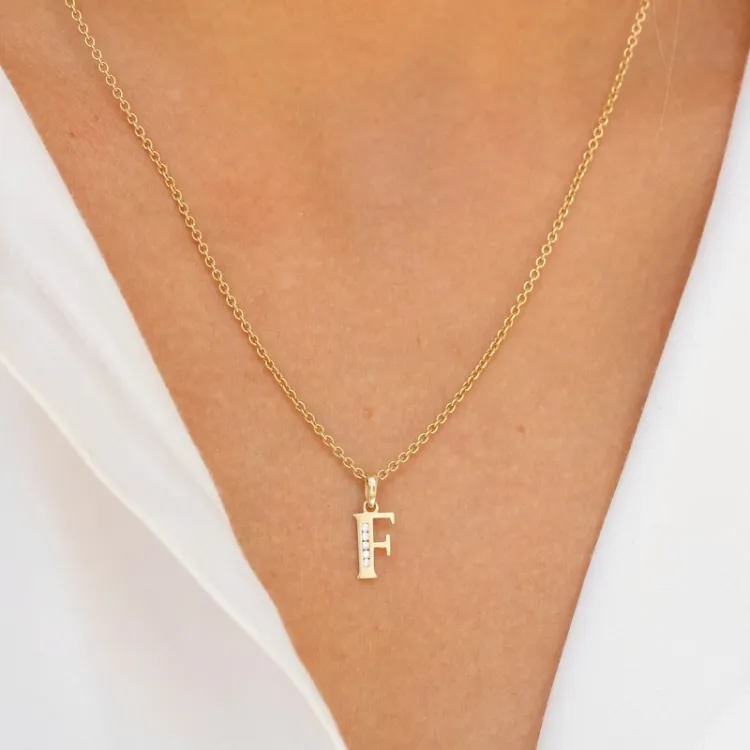 letter f zirkoon hanger in 9 karaat goud - My Letter