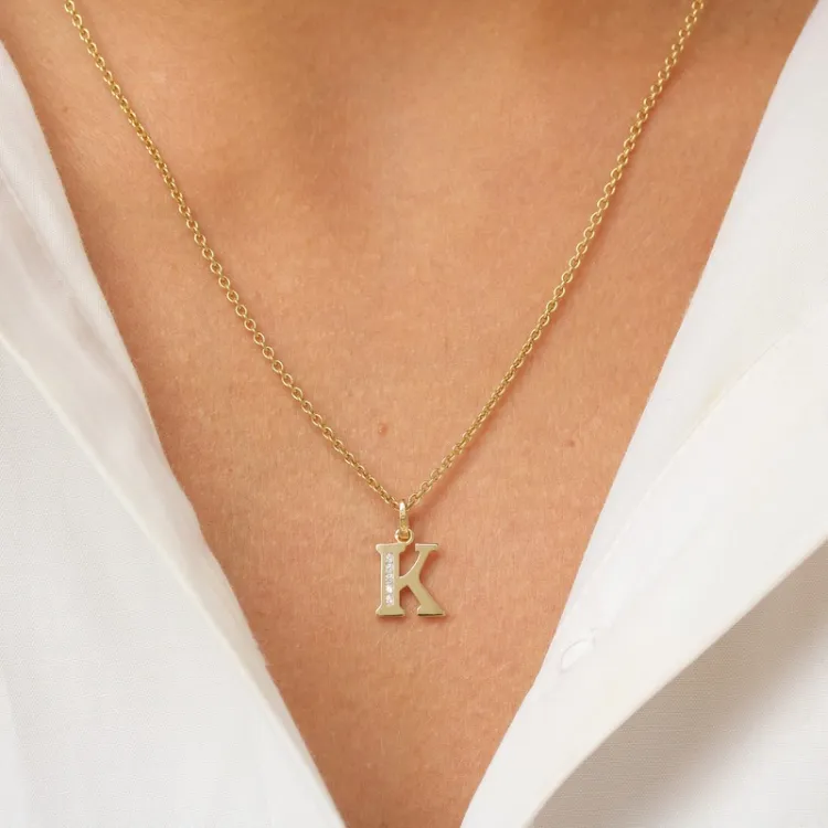 letter k zirkoon hanger in 9 karaat goud - My Letter