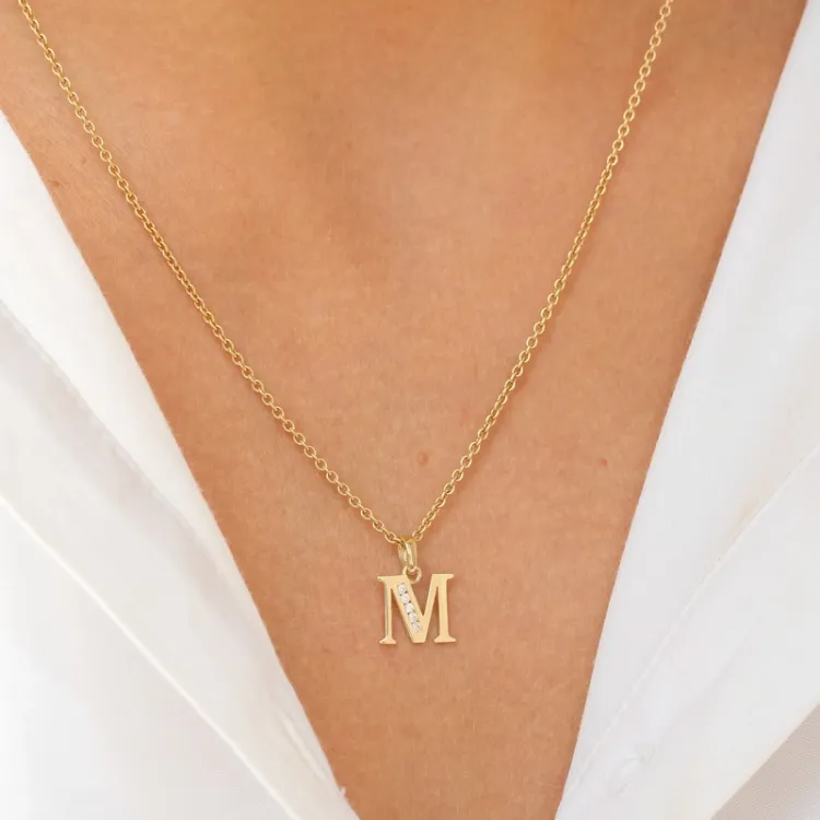 letter m zirkoon hanger in 9 karaat goud - My Letter