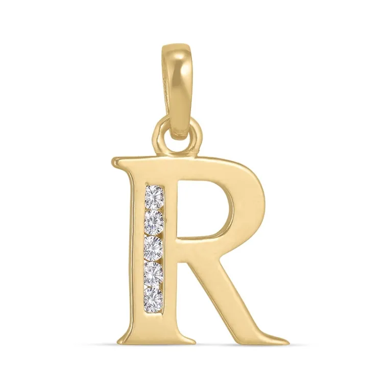 letter r zirkoon hanger in 9 karaat goud - My Letter